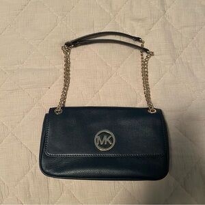 Michael Kors Dark Blue Crossbody Bag with Gold Accents